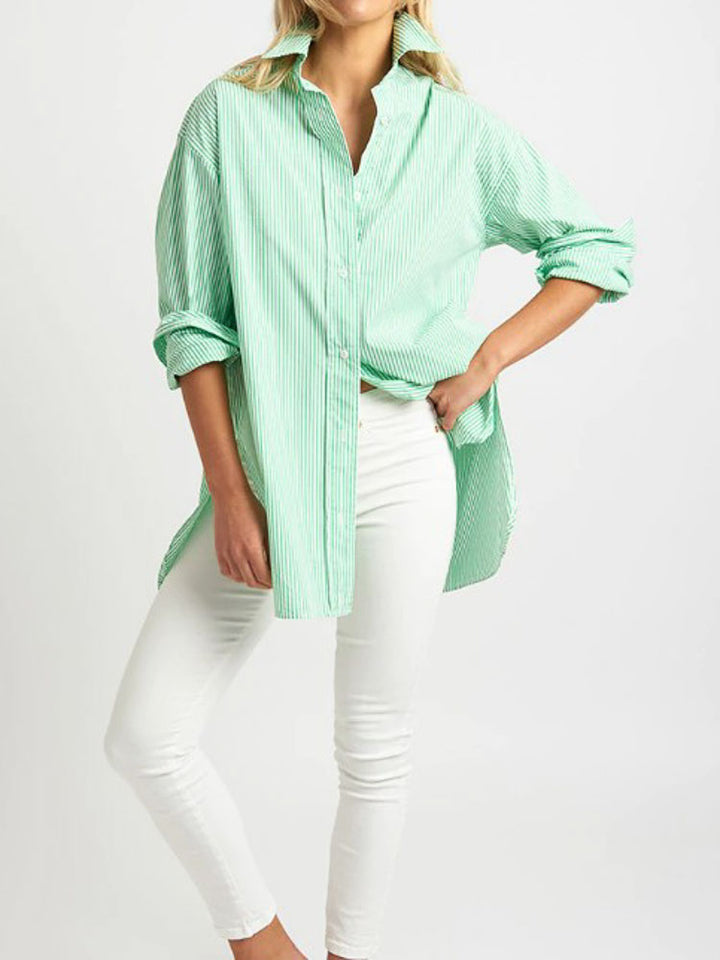 The Boyfriend Shirt - Green Stripe