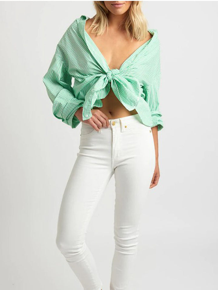 The Boyfriend Shirt - Green Stripe