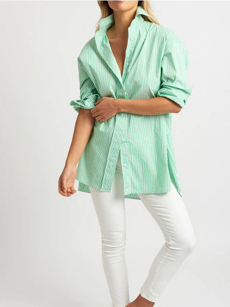 The Boyfriend Shirt - Green Stripe