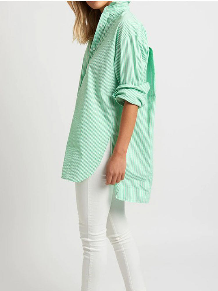 The Boyfriend Shirt - Green Stripe