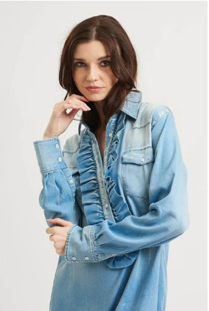 The Cowgirl Shirt Dress - Light Denim