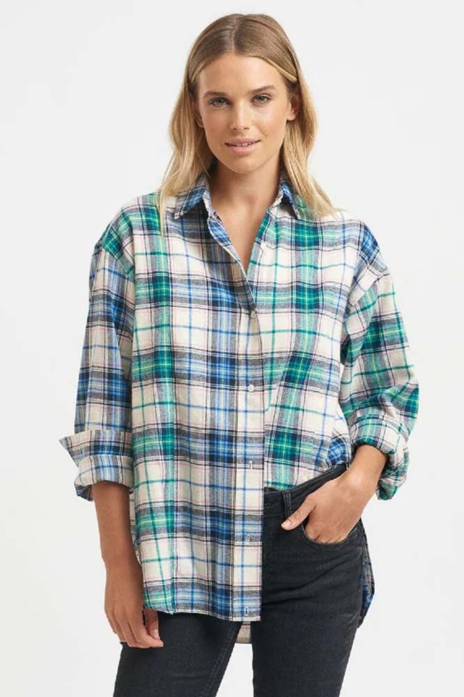 Panel Flannel Shirt - Blue Green Combo