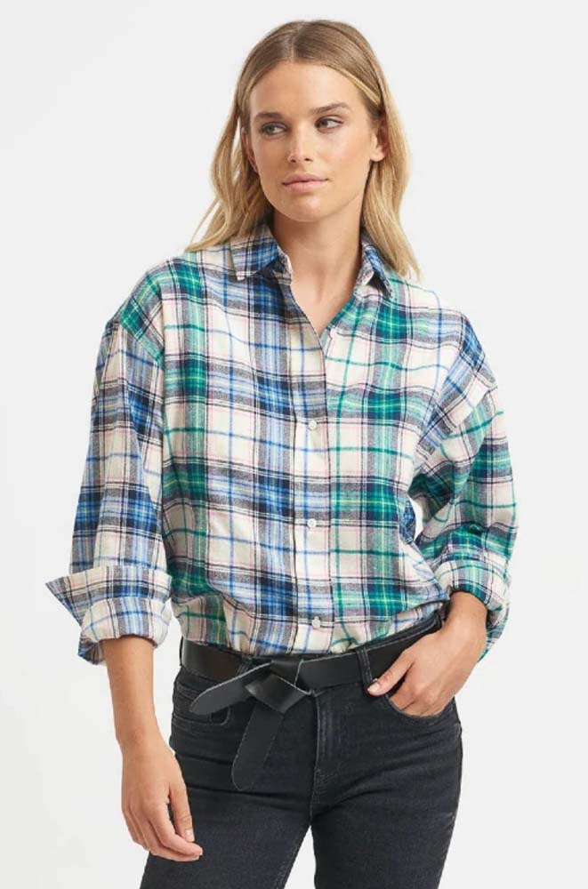 Panel Flannel Shirt - Blue Green Combo