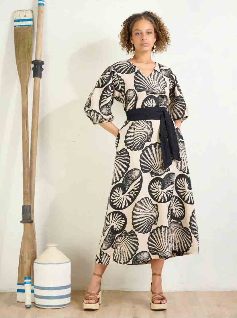 Balloon Sleeve Dress - Onyx Seashell