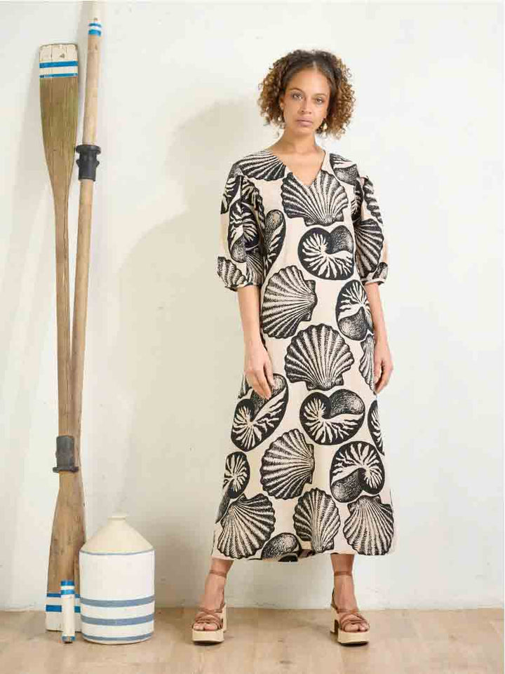 Balloon Sleeve Dress - Onyx Seashell