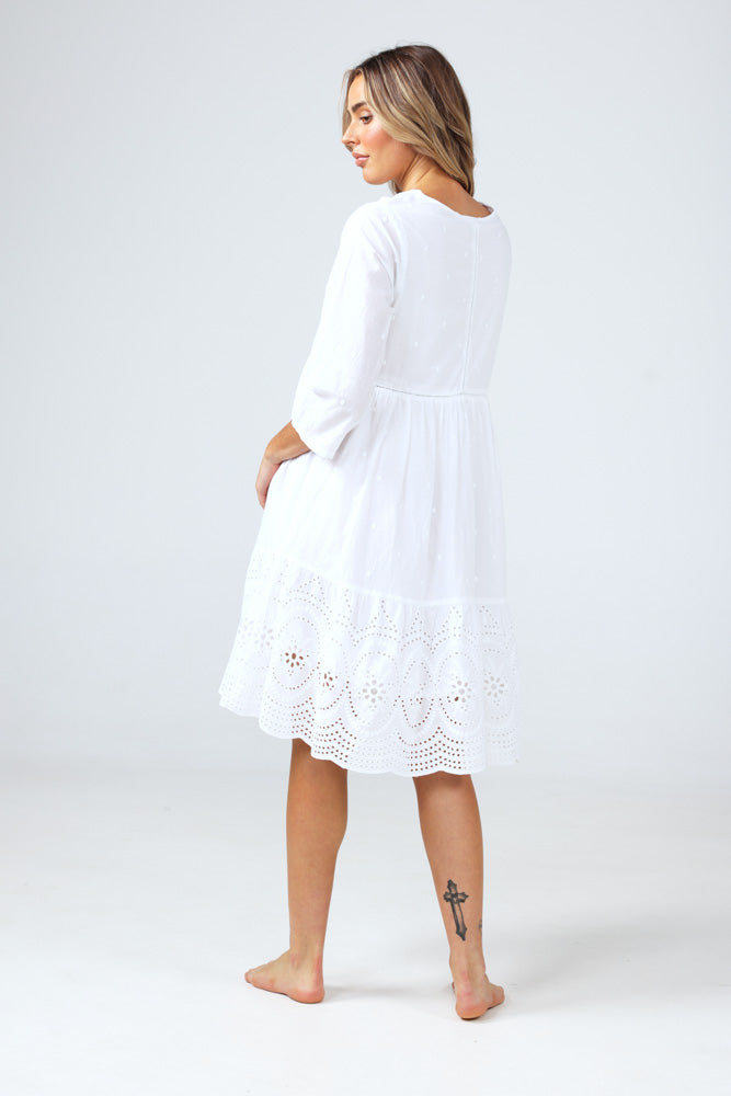 Talisman Patra 3/4 Sleeve Dress - White