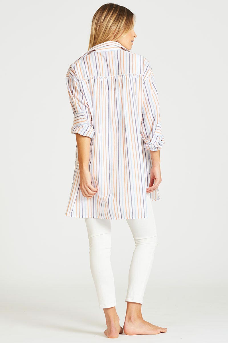 The Boyfriend Gatherback Shirt - Multi Stripe/Gold Lurex