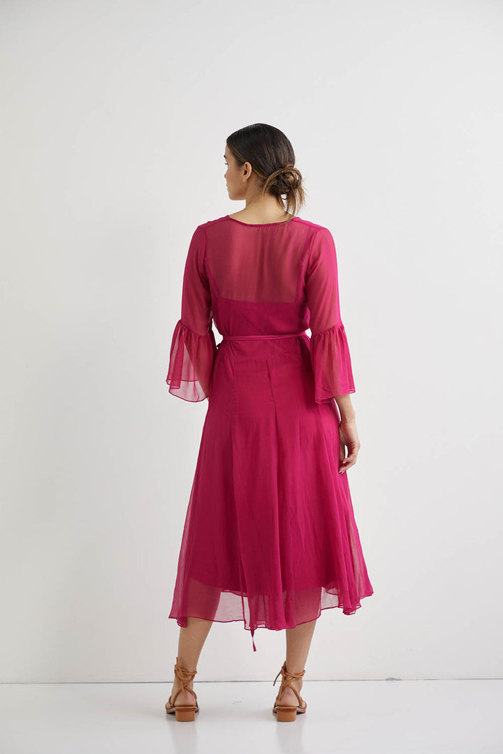 Lotus Silk Midi + Slip - Fuschia