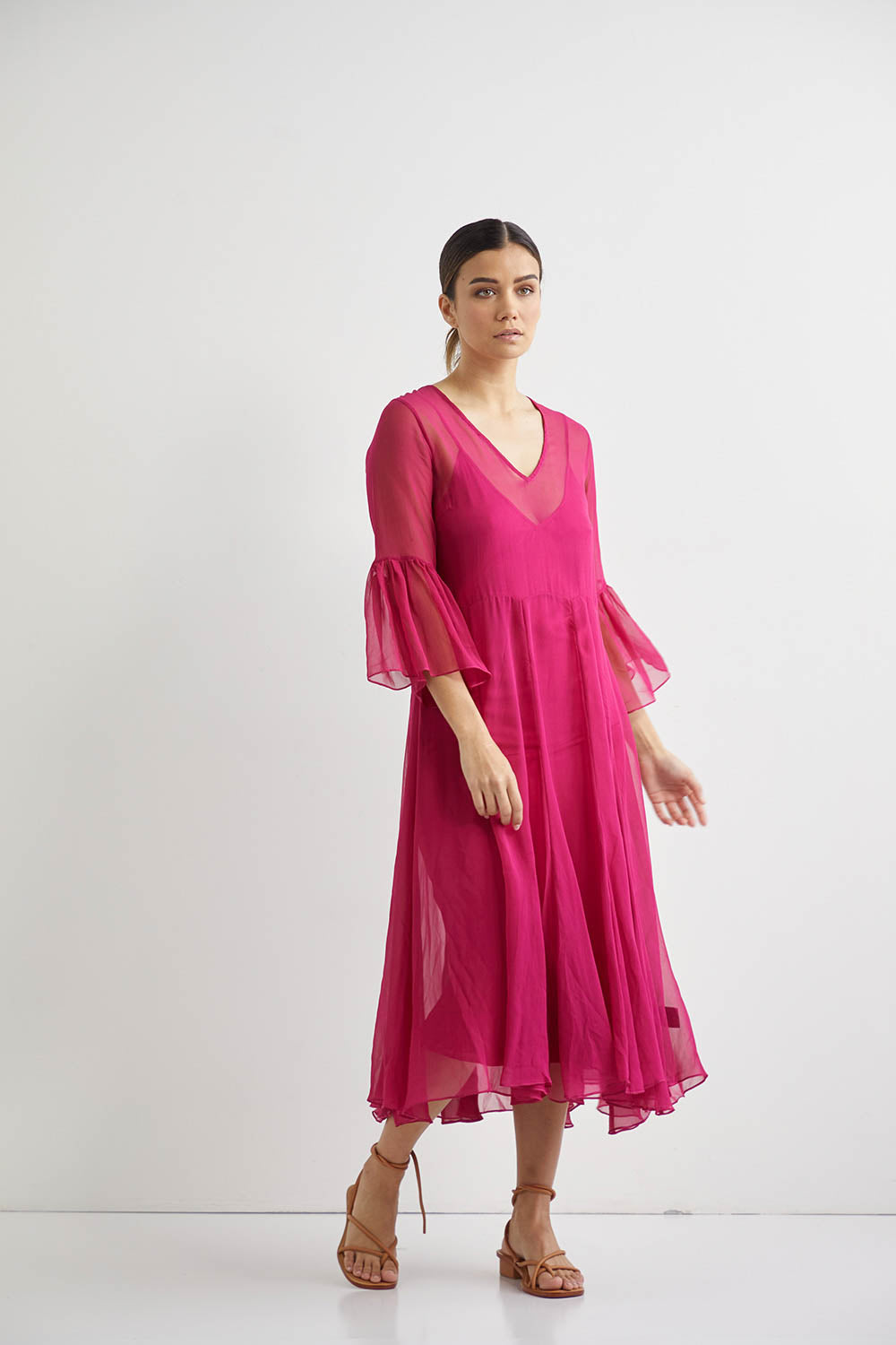 Lotus Silk Midi + Slip - Fuschia