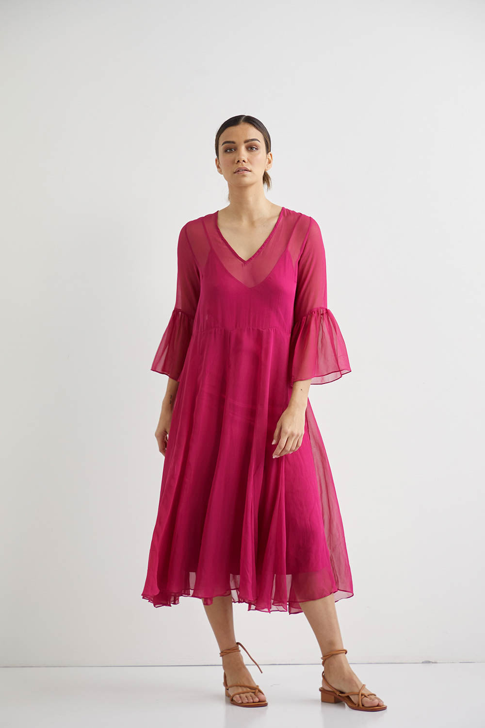 Lotus Silk Midi + Slip - Fuschia