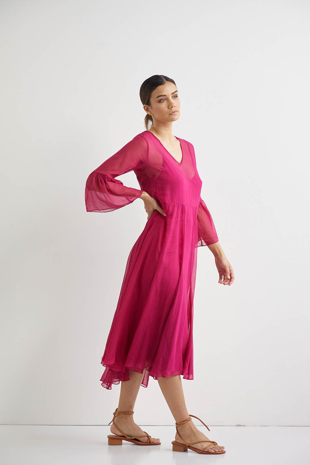 Lotus Silk Midi + Slip - Fuschia