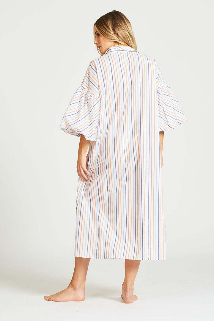 The Puff Sleeve Shirt Dress - Multi Stripe/Gold Lurex