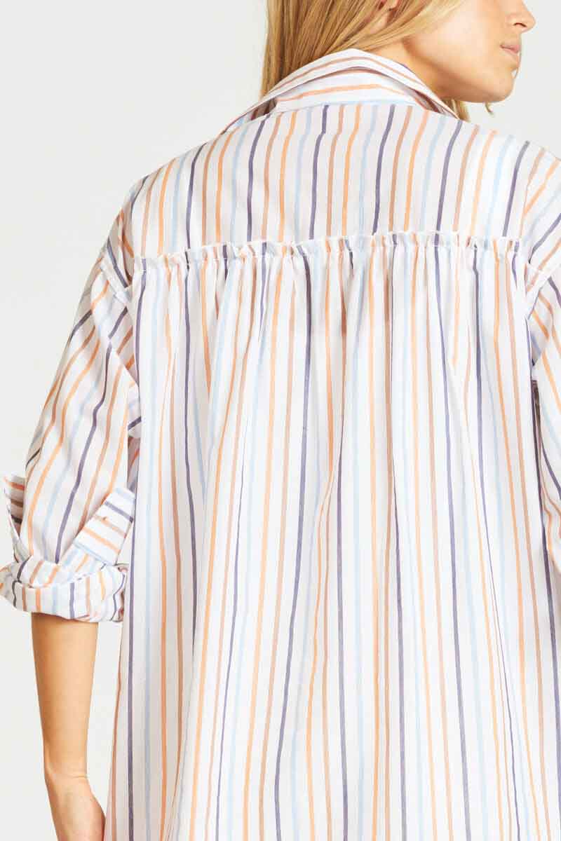 The Boyfriend Gatherback Shirt - Multi Stripe/Gold Lurex