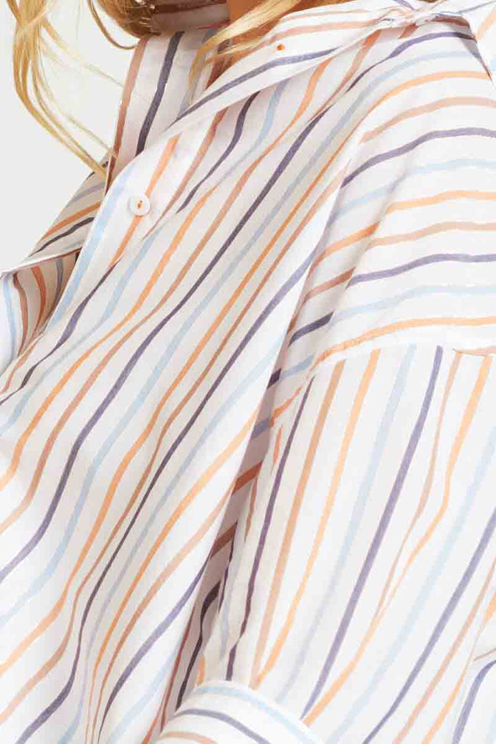 The Boyfriend Gatherback Shirt - Multi Stripe/Gold Lurex