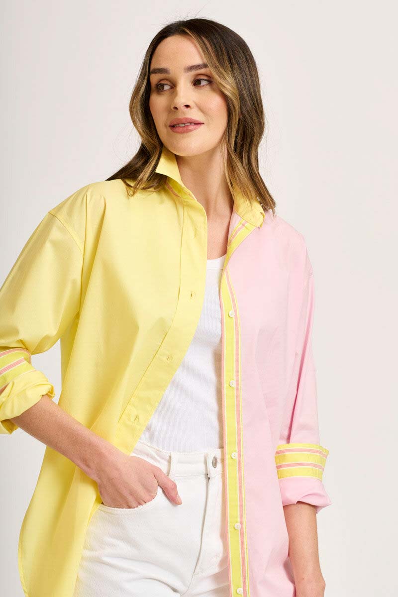 The Boyfriend Shirt Panel & Trim - Lemon/Pink