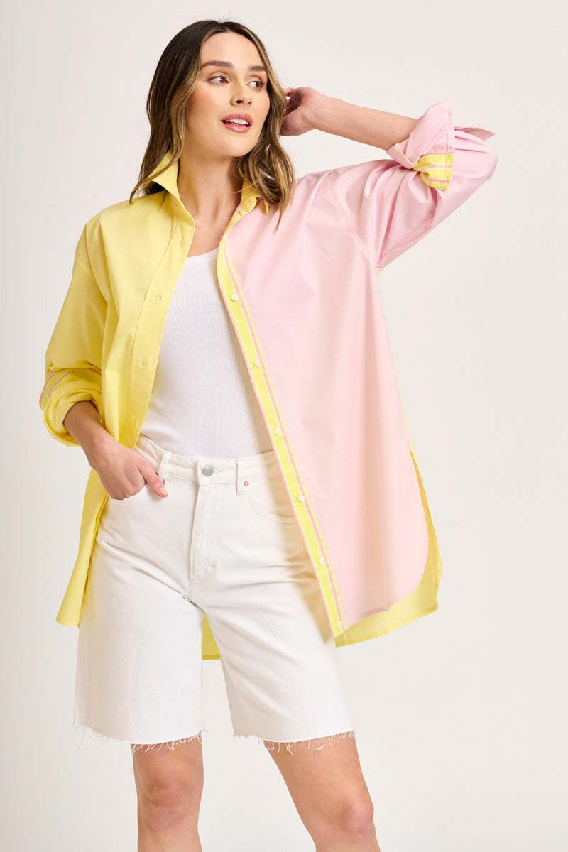 The Boyfriend Shirt Panel & Trim - Lemon/Pink