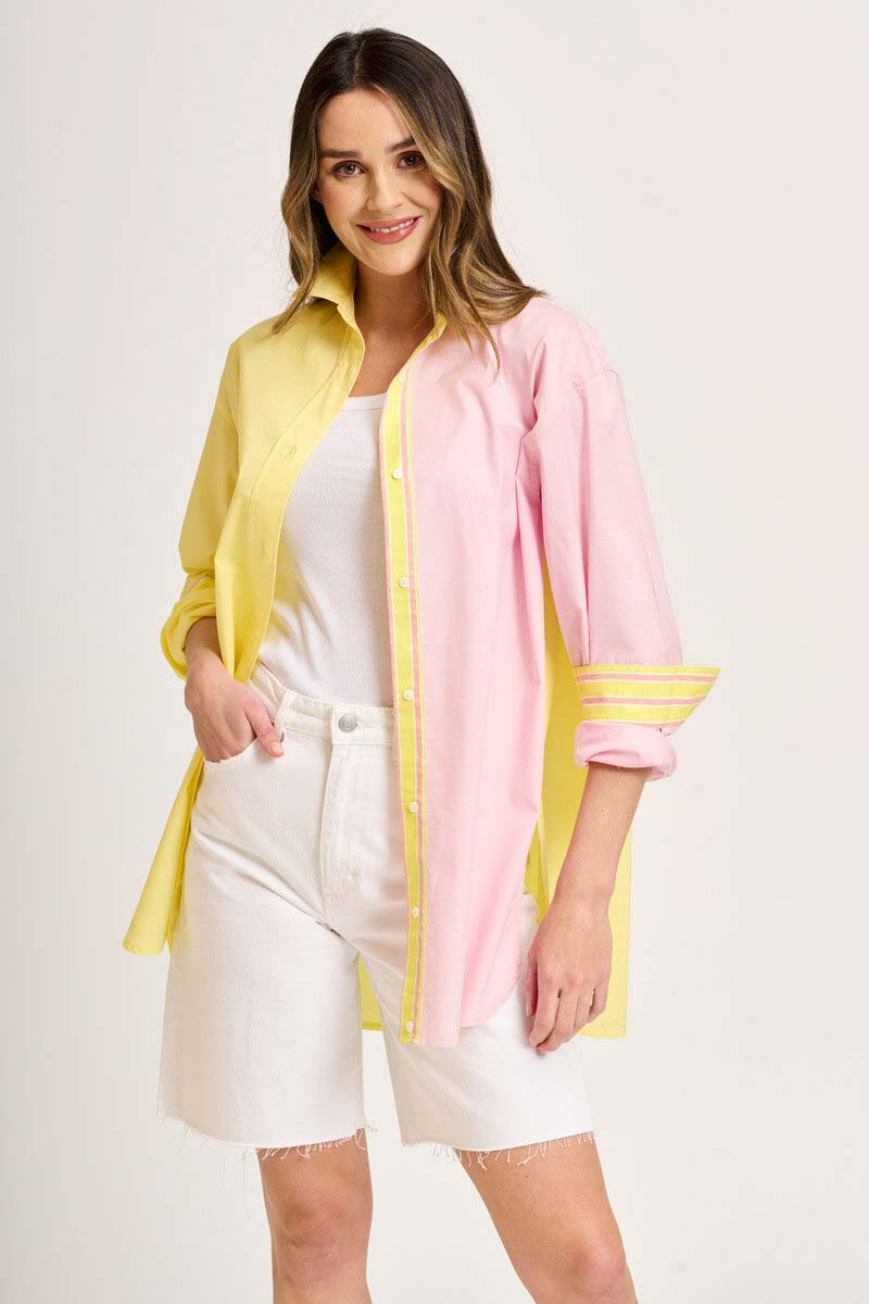 The Boyfriend Shirt Panel & Trim - Lemon/Pink