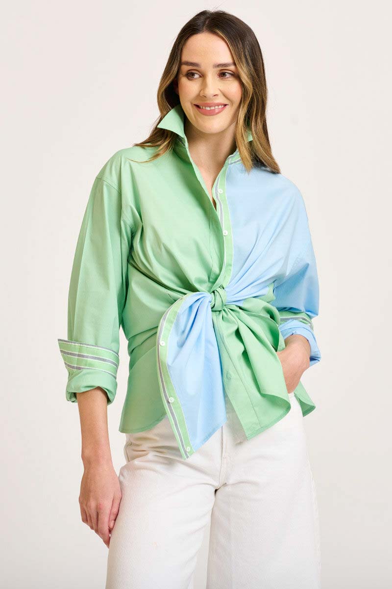 The Boyfriend Shirt Panel & Trim - Lime/Sky Blue