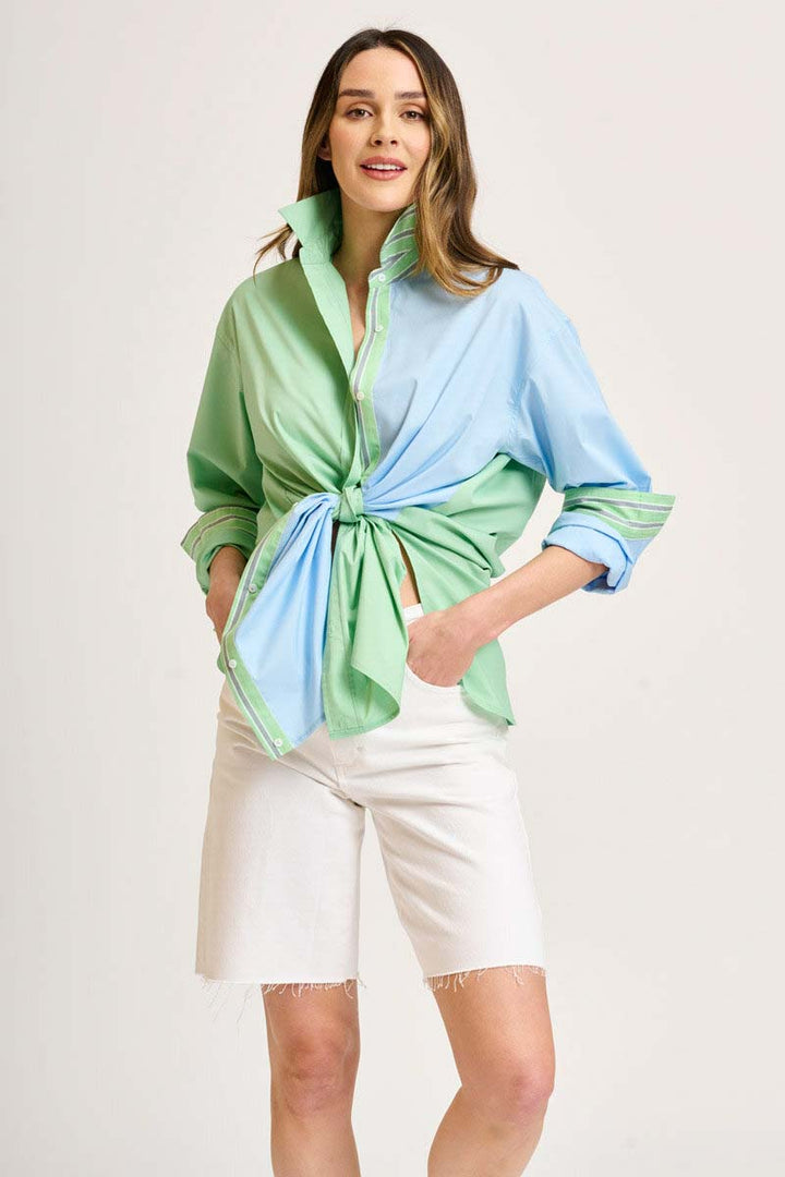 The Boyfriend Shirt Panel & Trim - Lime/Sky Blue