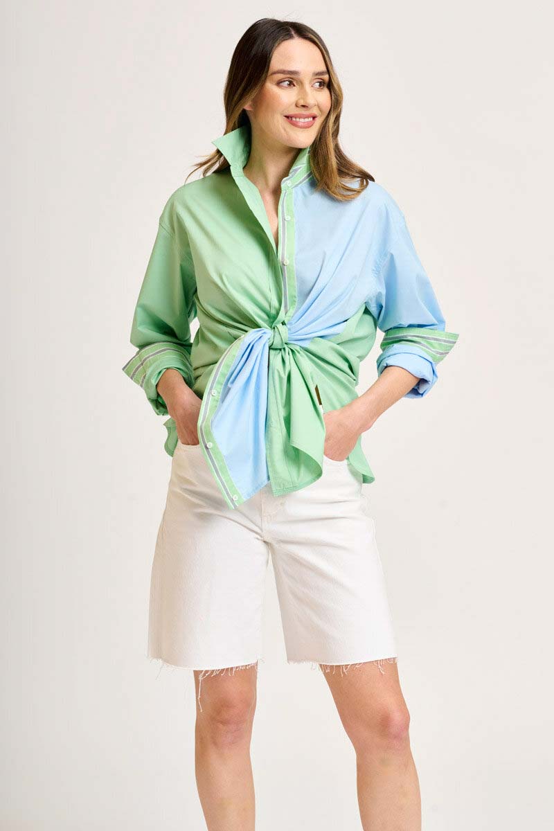 The Boyfriend Shirt Panel & Trim - Lime/Sky Blue