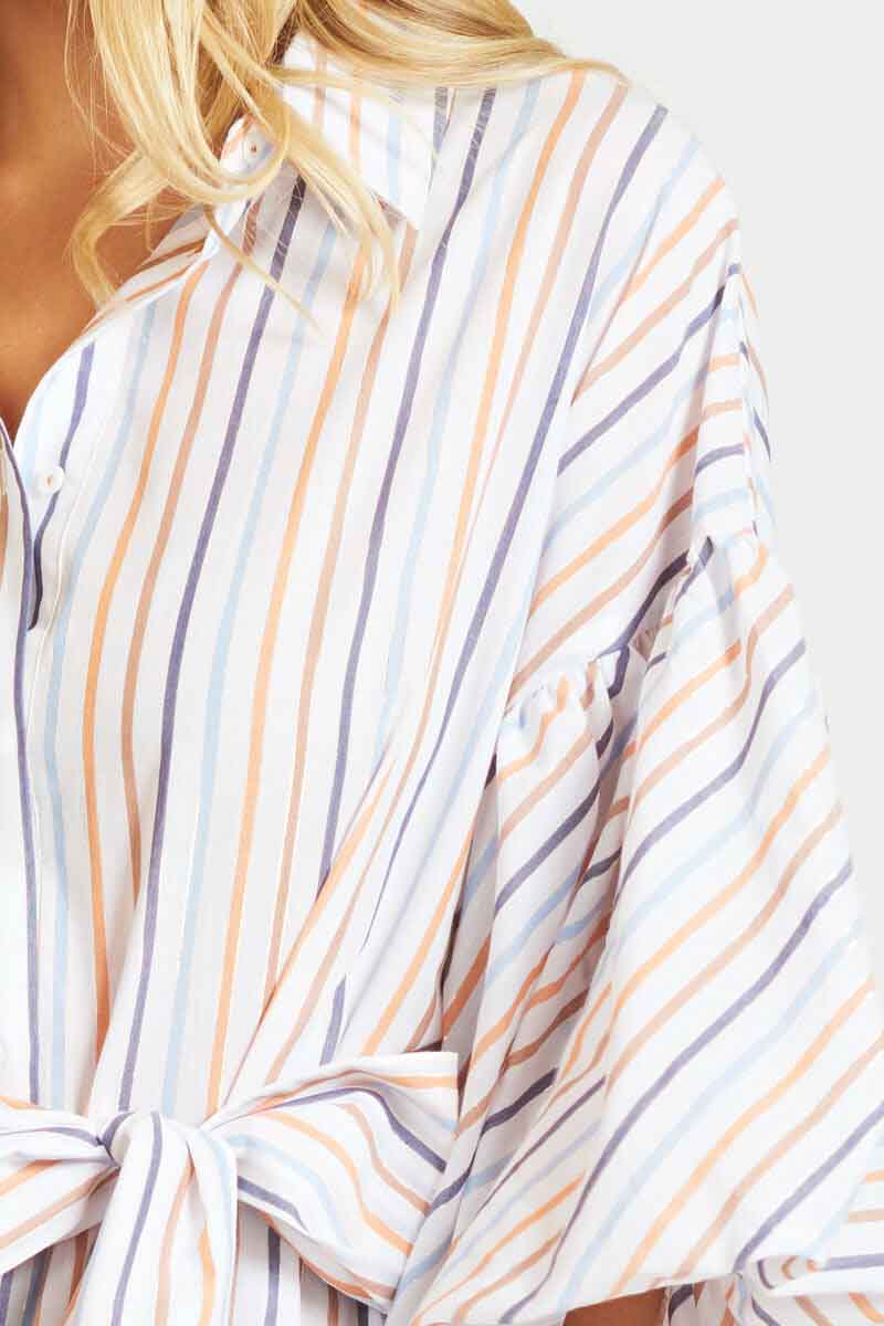 The Puff Sleeve Shirt Dress - Multi Stripe/Gold Lurex